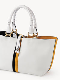Petit cabas Marcie à bande bicolore en cuir grainé et daim - Multicolor Blanc