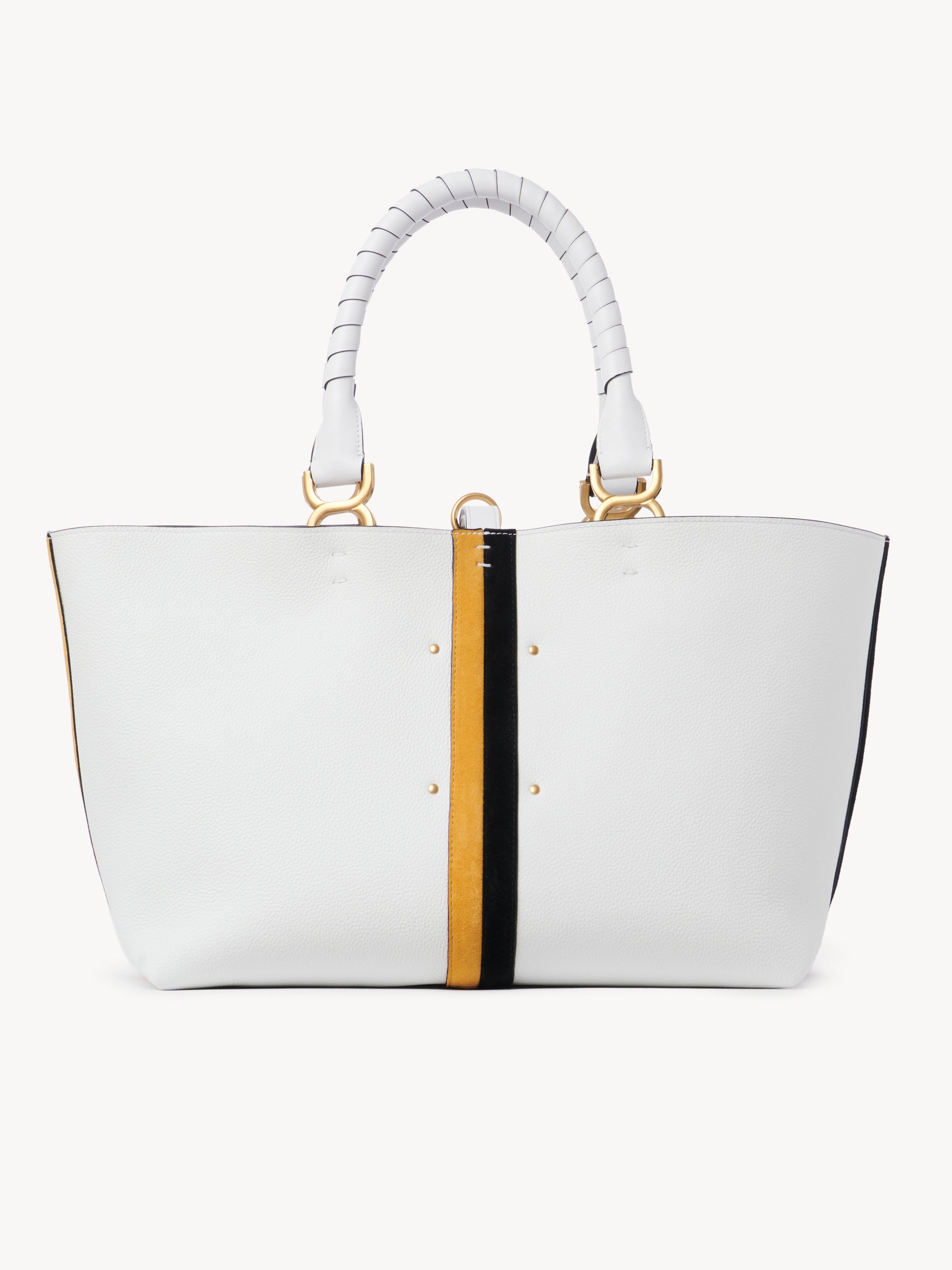 Petit cabas Marcie à bande bicolore en cuir grainé et daim - Multicolor Blanc