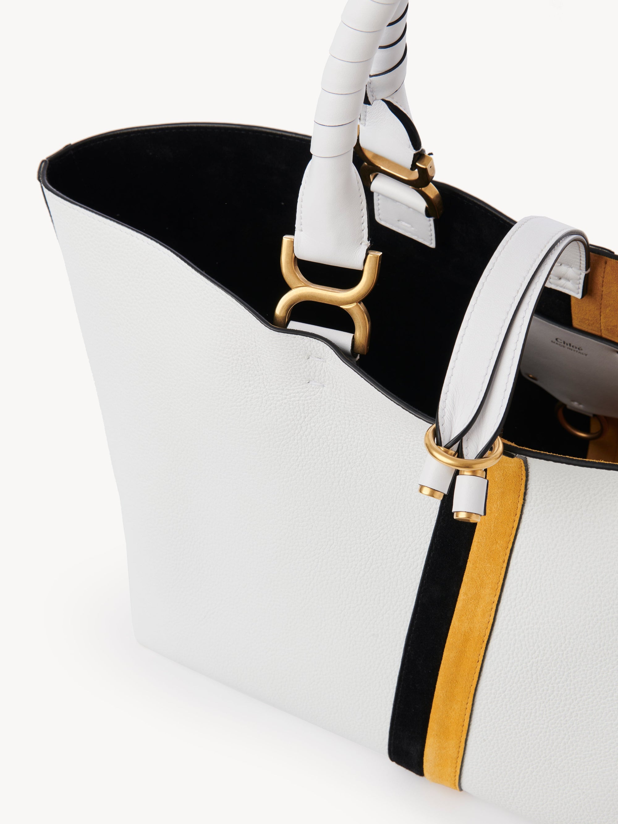 Petit cabas Marcie à bande bicolore en cuir grainé et daim - Multicolor Blanc