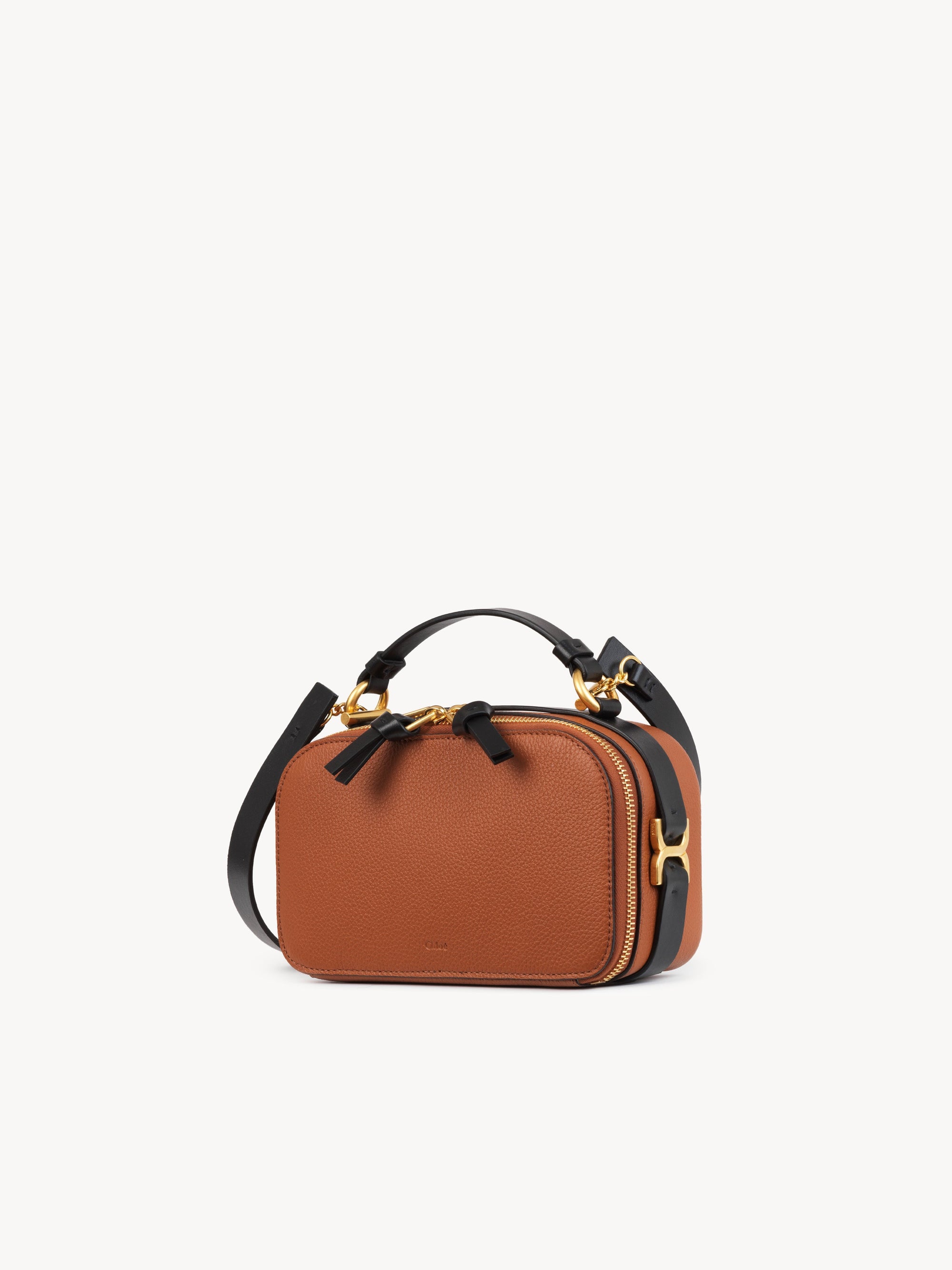 Sac Marcie vanité en cuir grainé et brillant - Tan