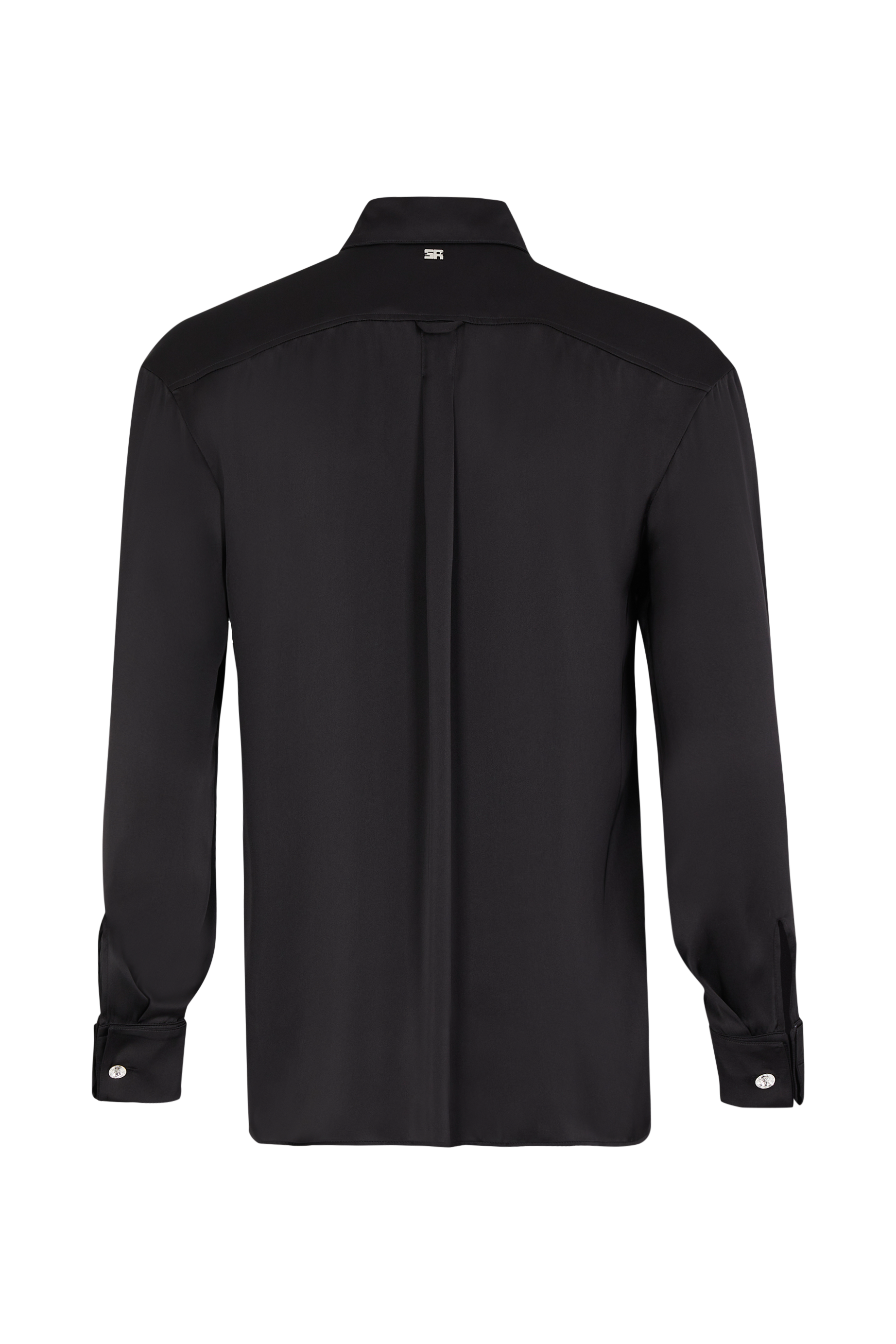 Chemise ornée de boutons Swarovski en satin - Noir
