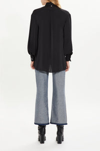 Chemise ornée de boutons Swarovski en satin - Noir