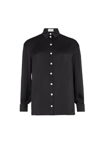 Chemise ornée de boutons Swarovski en satin - Noir