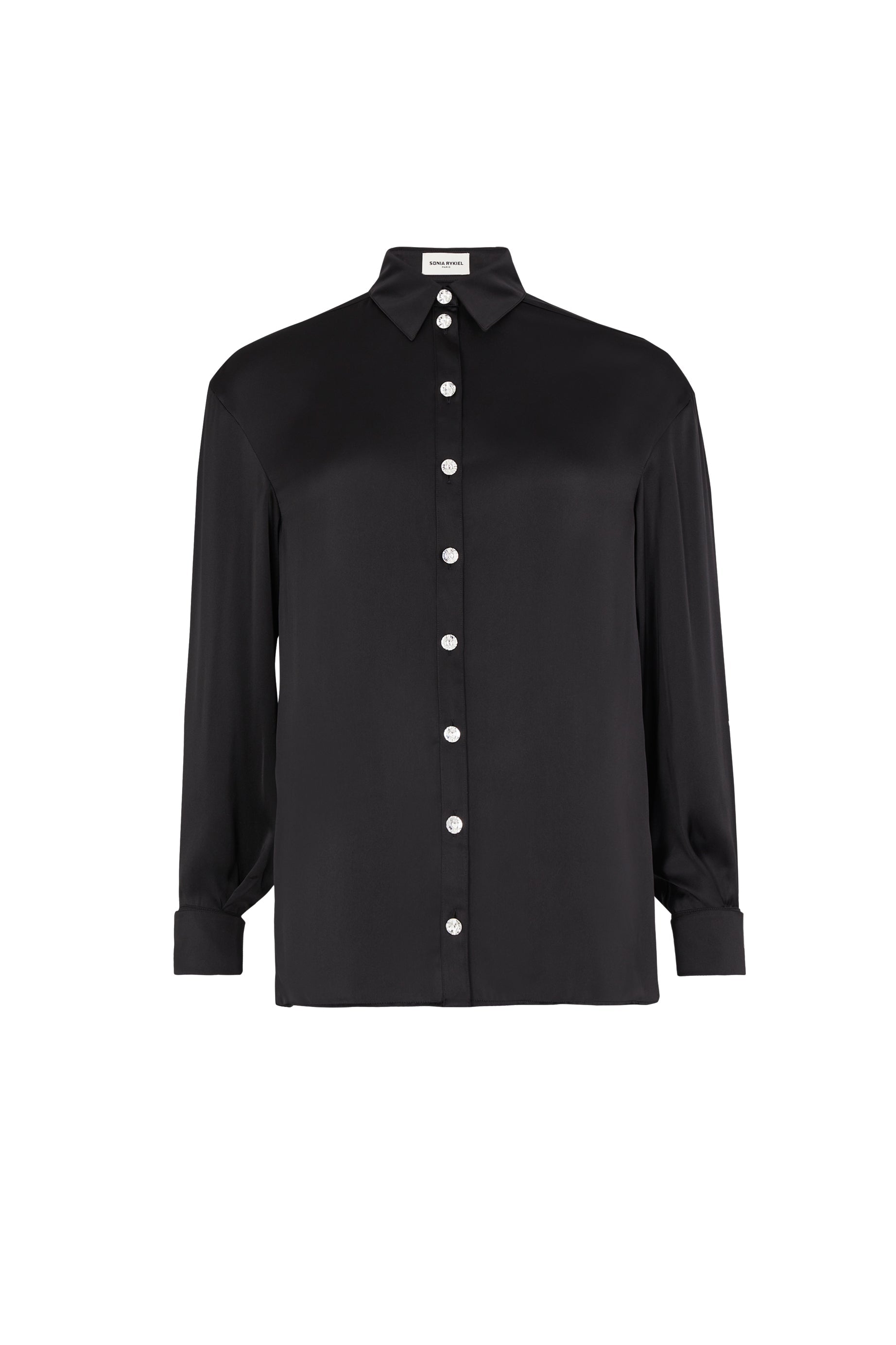 Chemise ornée de boutons Swarovski en satin - Noir