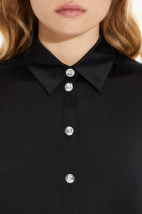 Chemise ornée de boutons Swarovski en satin - Noir