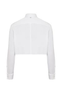 Chemise crop ornée de boutons Swarovski - Blanc