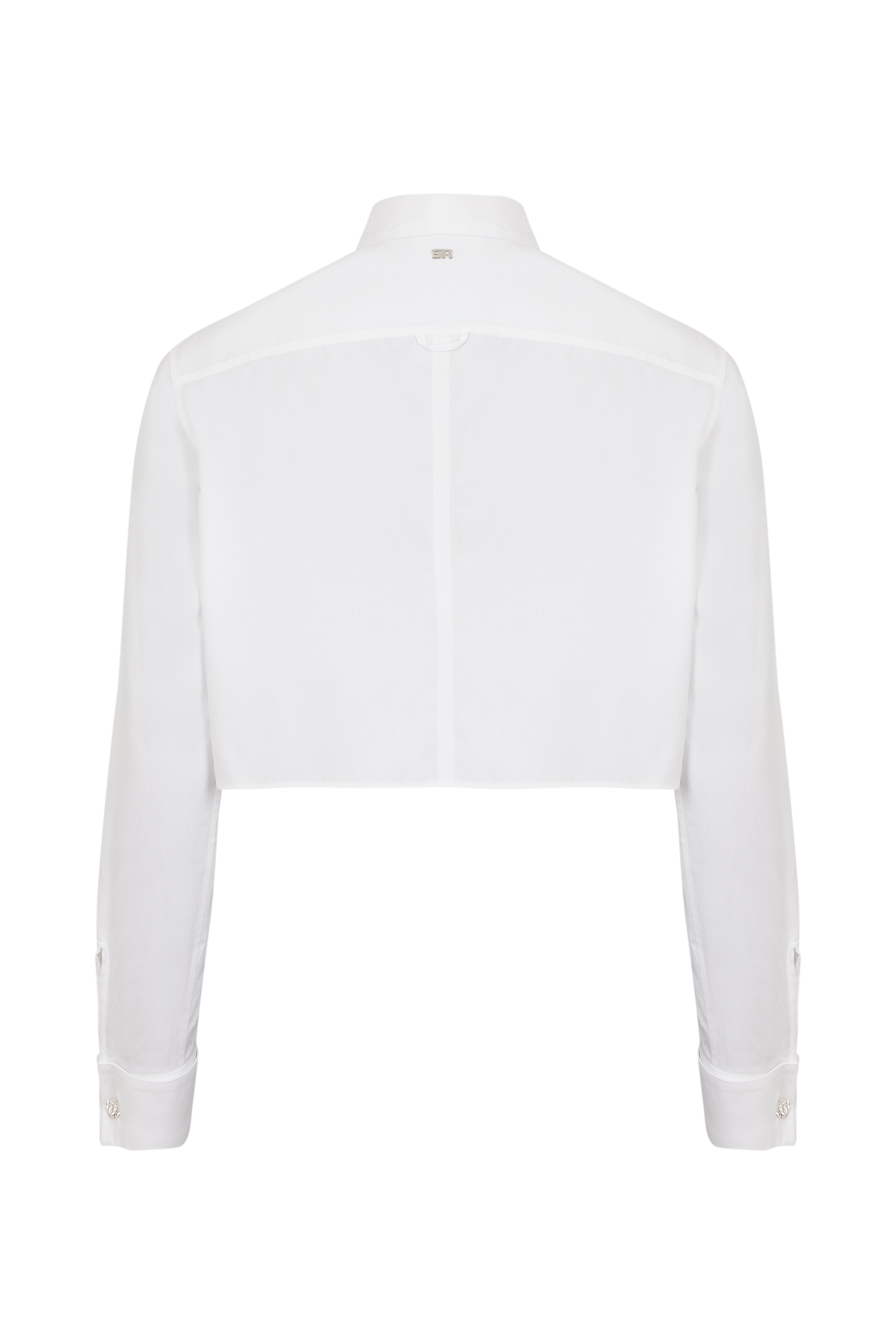 Chemise crop ornée de boutons Swarovski - Blanc