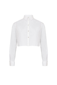 Chemise crop ornée de boutons Swarovski - Blanc