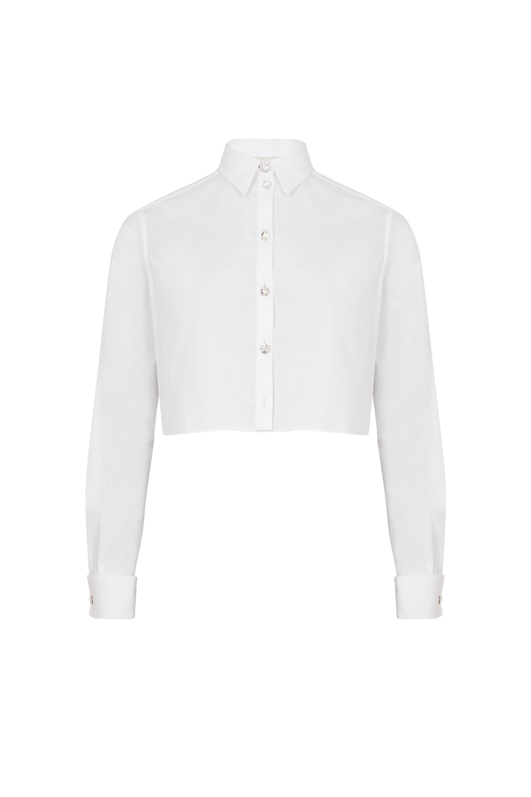 Chemise crop ornée de boutons Swarovski - Blanc