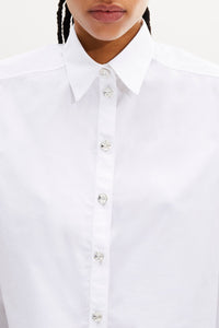 Chemise crop ornée de boutons Swarovski - Blanc