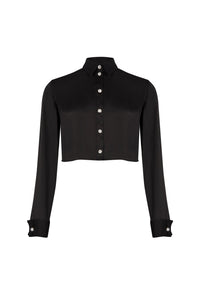 Chemise courte à boutons Swarovski - Noir