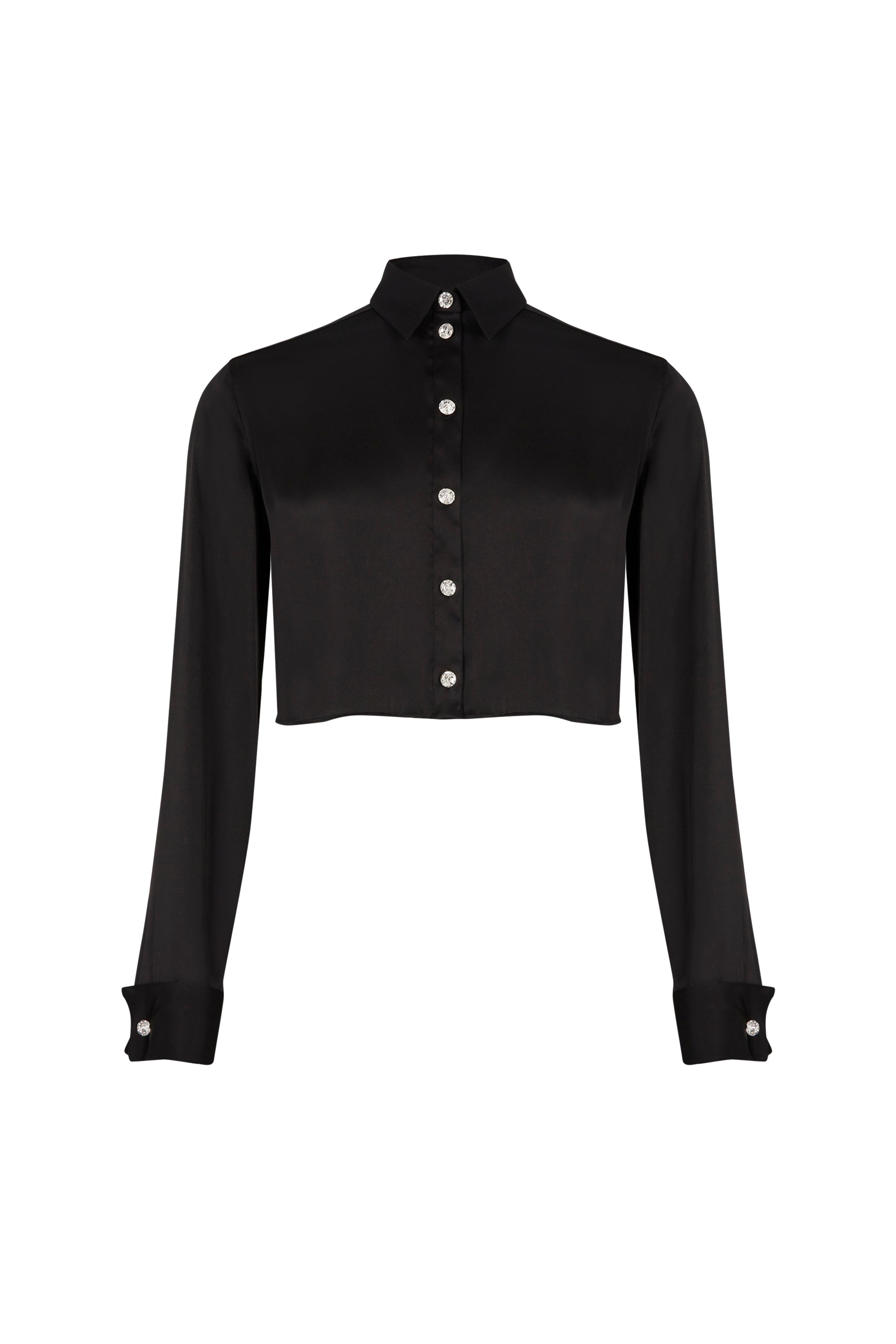 Chemise courte à boutons Swarovski - Noir