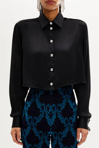 Chemise courte à boutons Swarovski - Noir