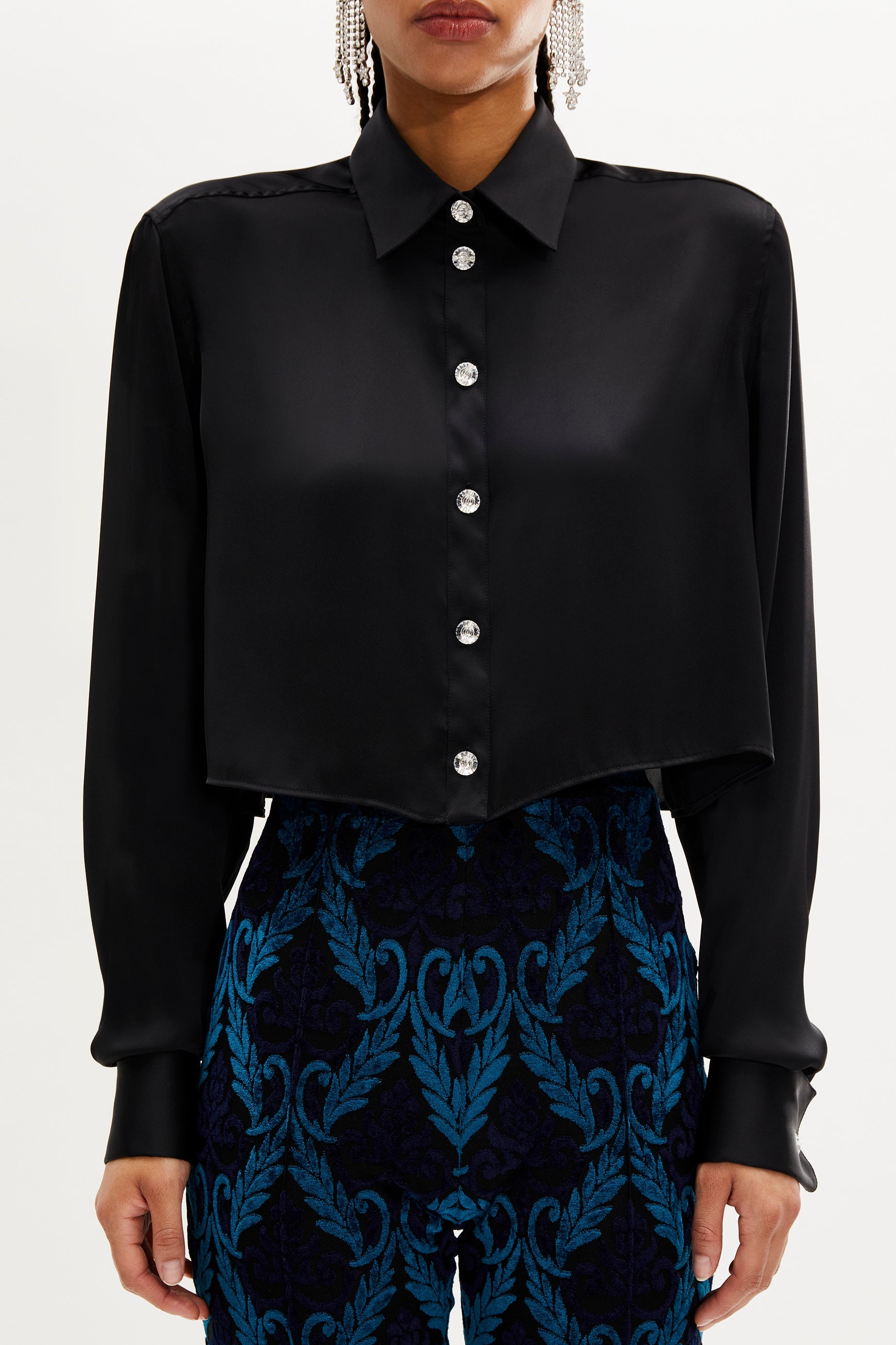Chemise courte à boutons Swarovski - Noir