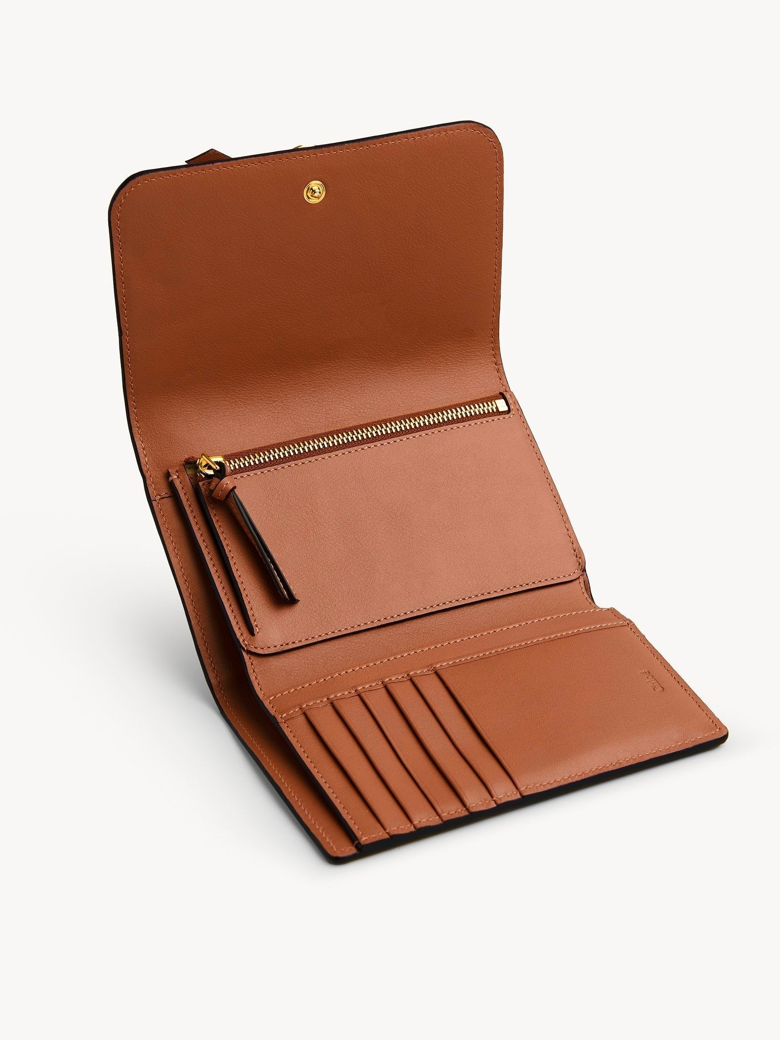 Portefeuille compact à rabat Alphabet en cuir - Tan