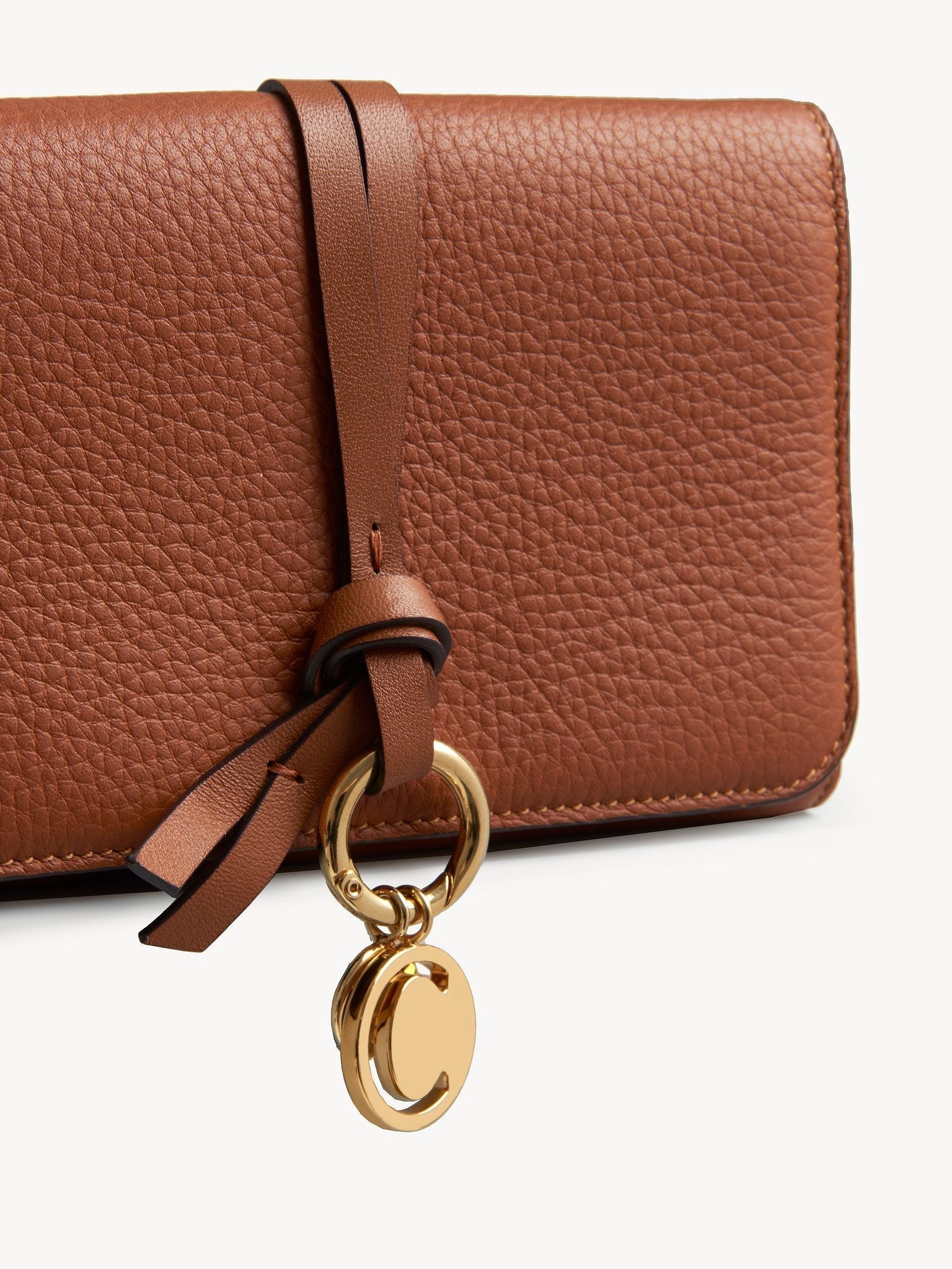Portefeuille compact à rabat Alphabet en cuir - Tan