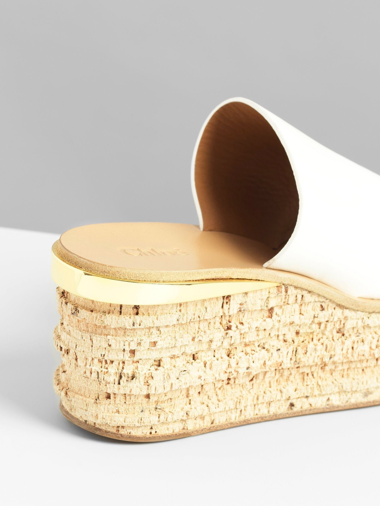 Mules Camille compensées en cuir - White