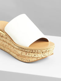 Mules Camille compensées en cuir - White