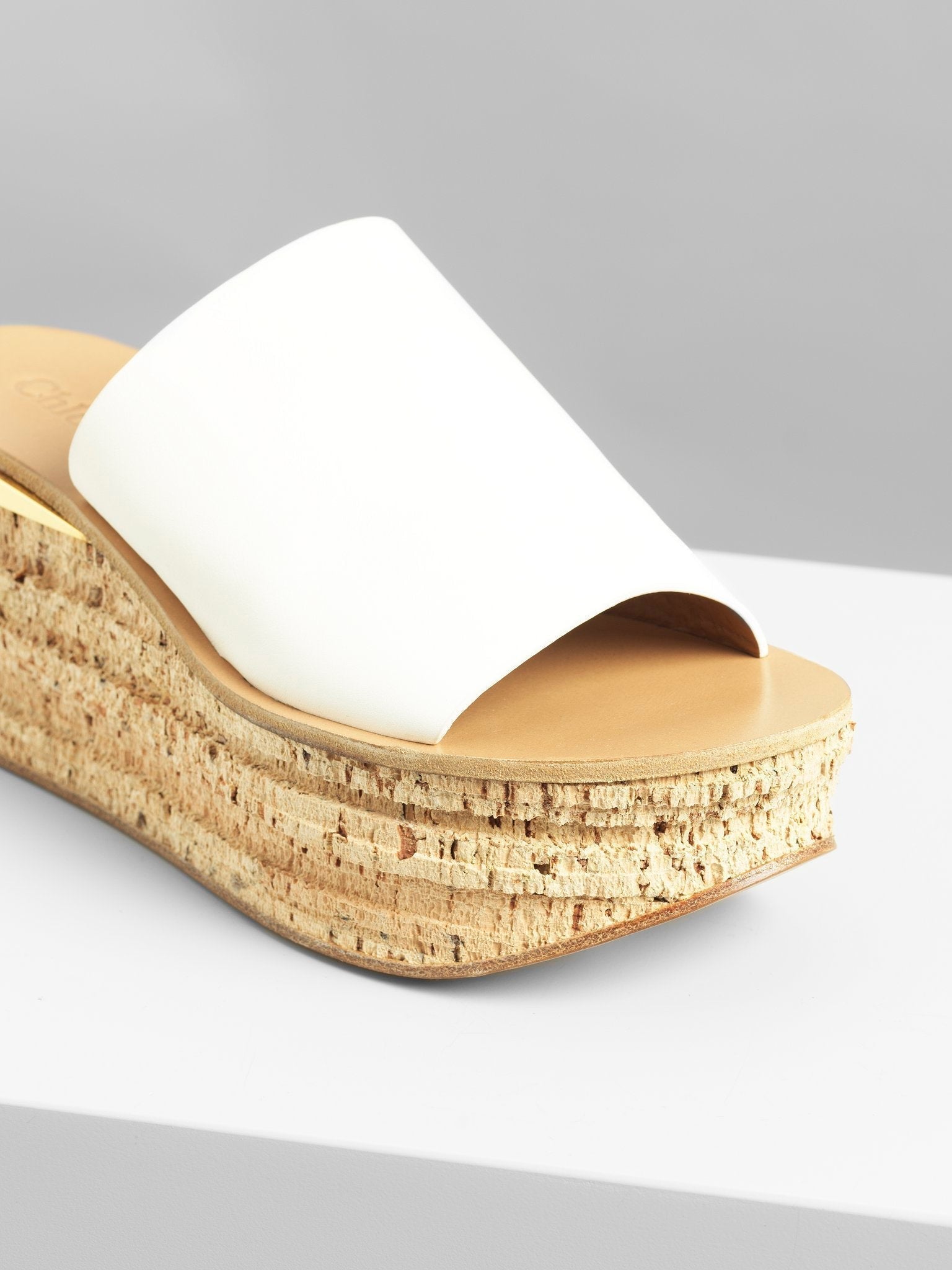 Mules Camille compensées en cuir - White