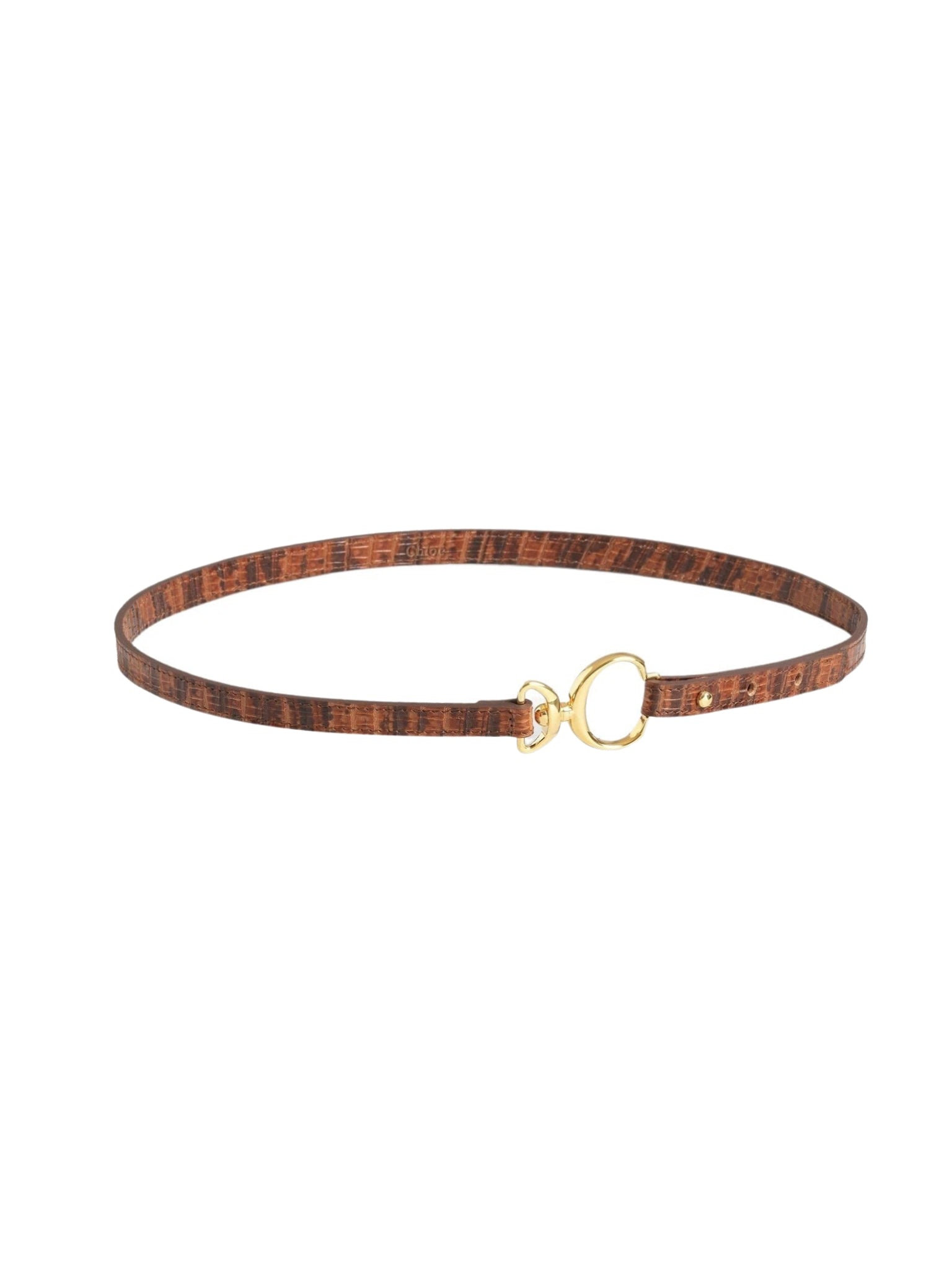 Ceinture fine boucle logo Chloé en cuir - Chestnut Brown