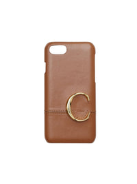Coque pour iPhone 8 avec détail doré en cuir - Caramel