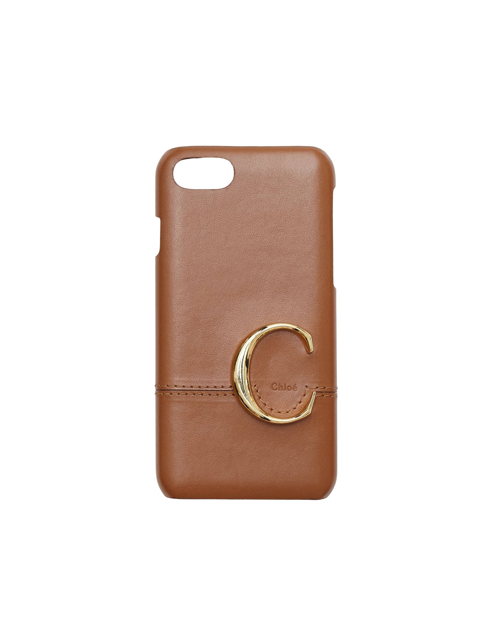 Coque pour iPhone 8 avec détail doré en cuir - Caramel