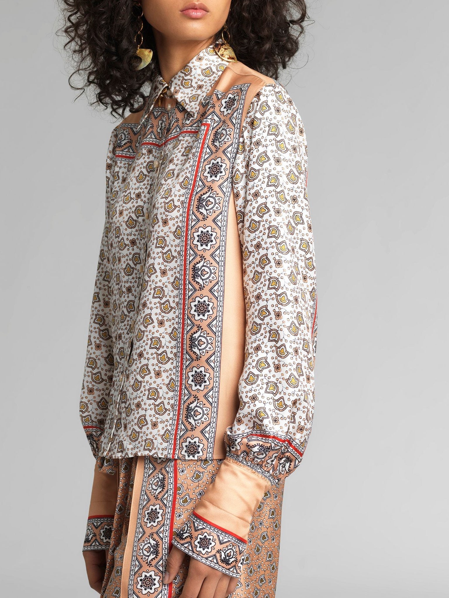Chemise fluide en soie - Pink & White