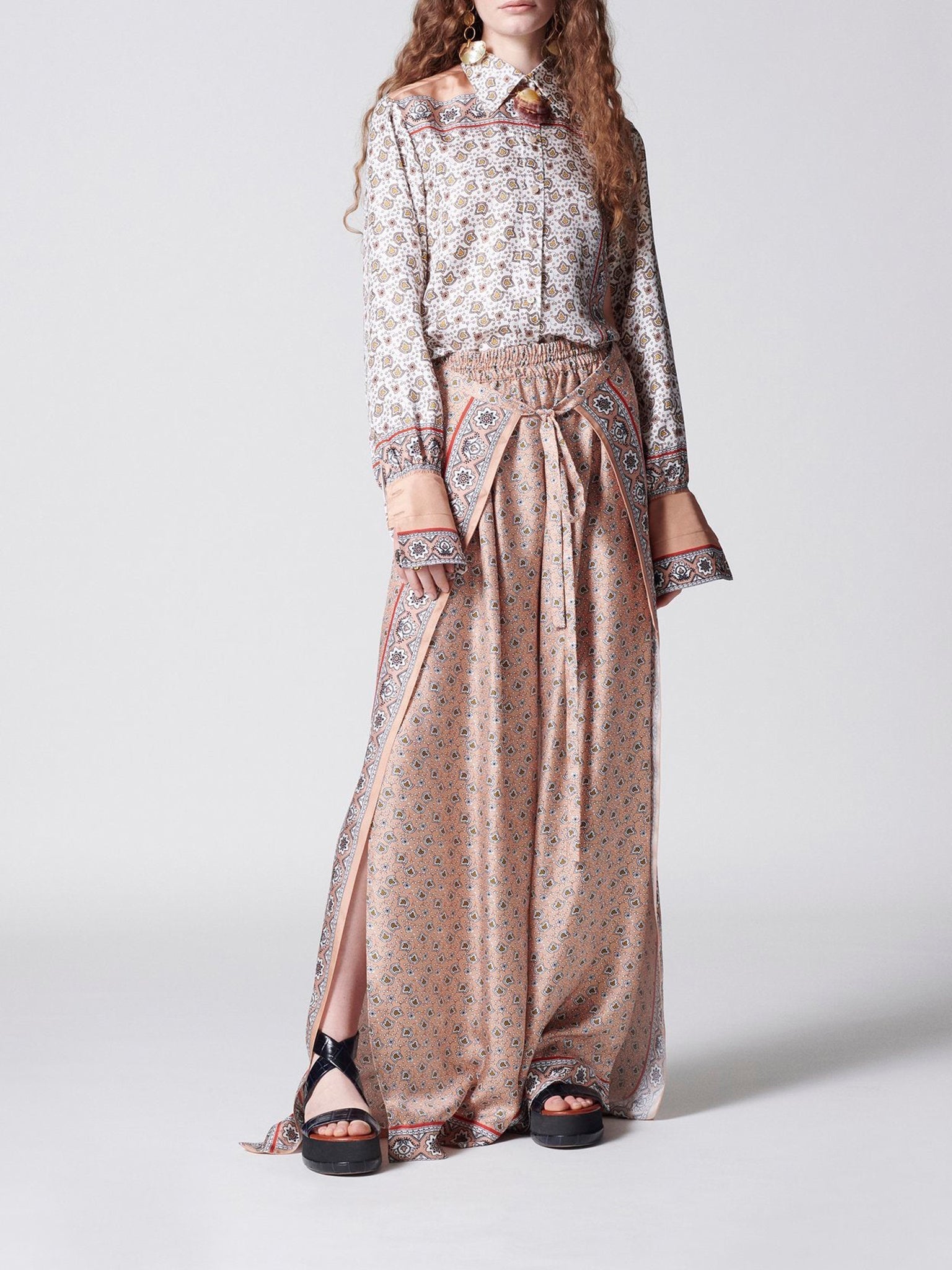 Chemise fluide en soie - Pink & White