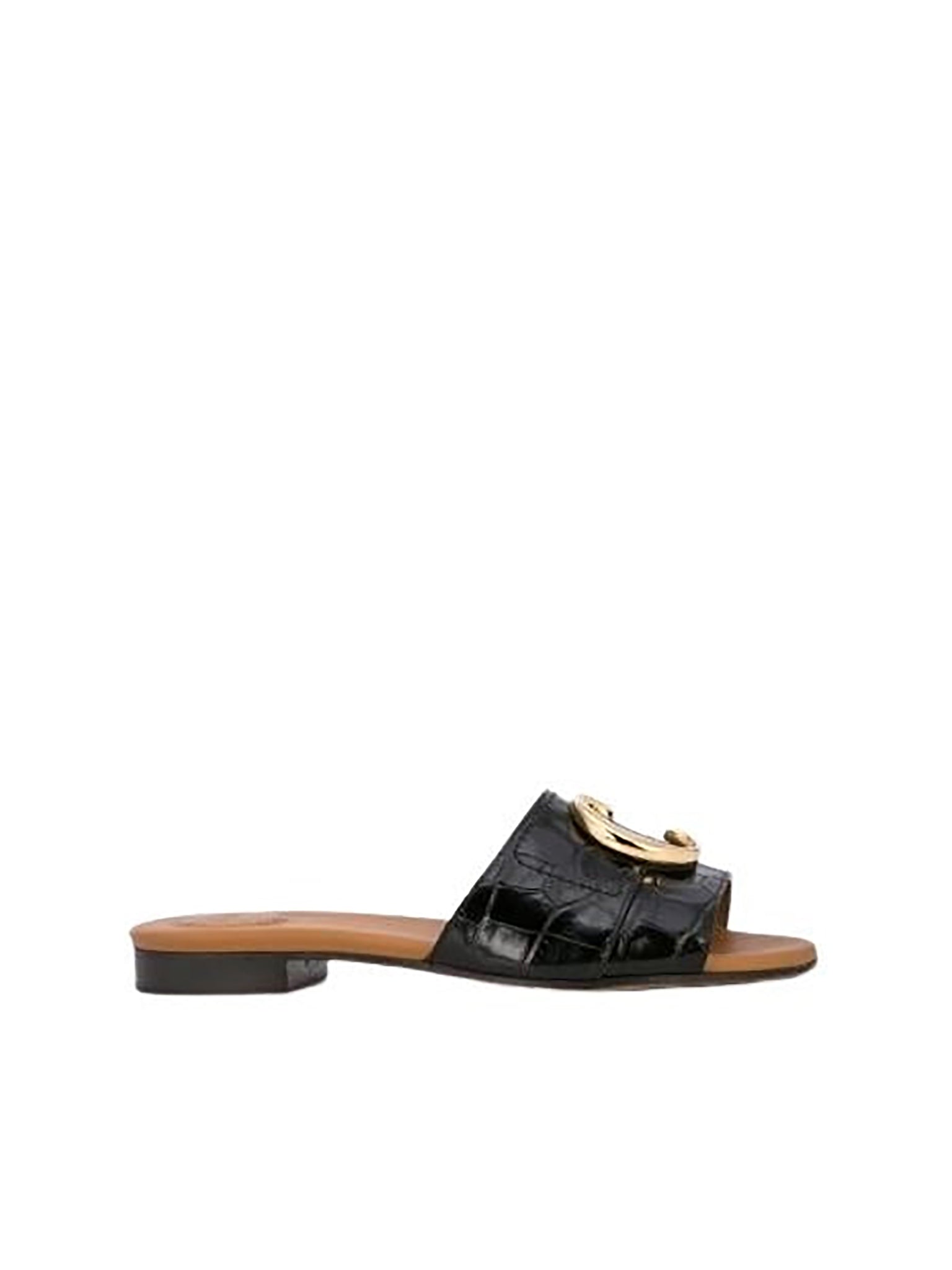 Sandales C plates en cuir embossé croco - Black
