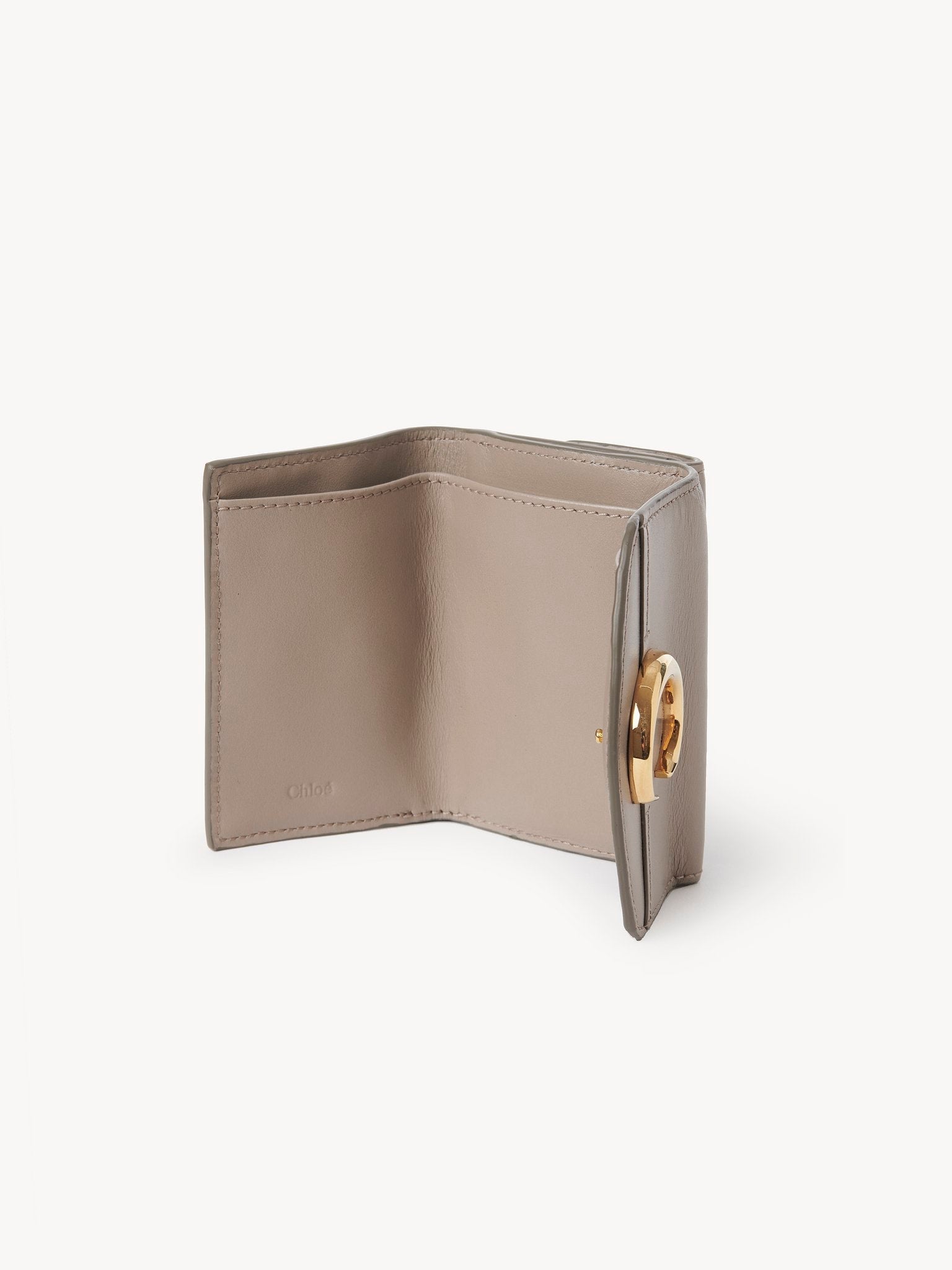 Mini portefeuille trois volets en cuir brillant - Motty Grey