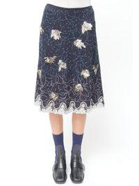 Jupe dentelle avec broderies en soie - Anthracite Blue