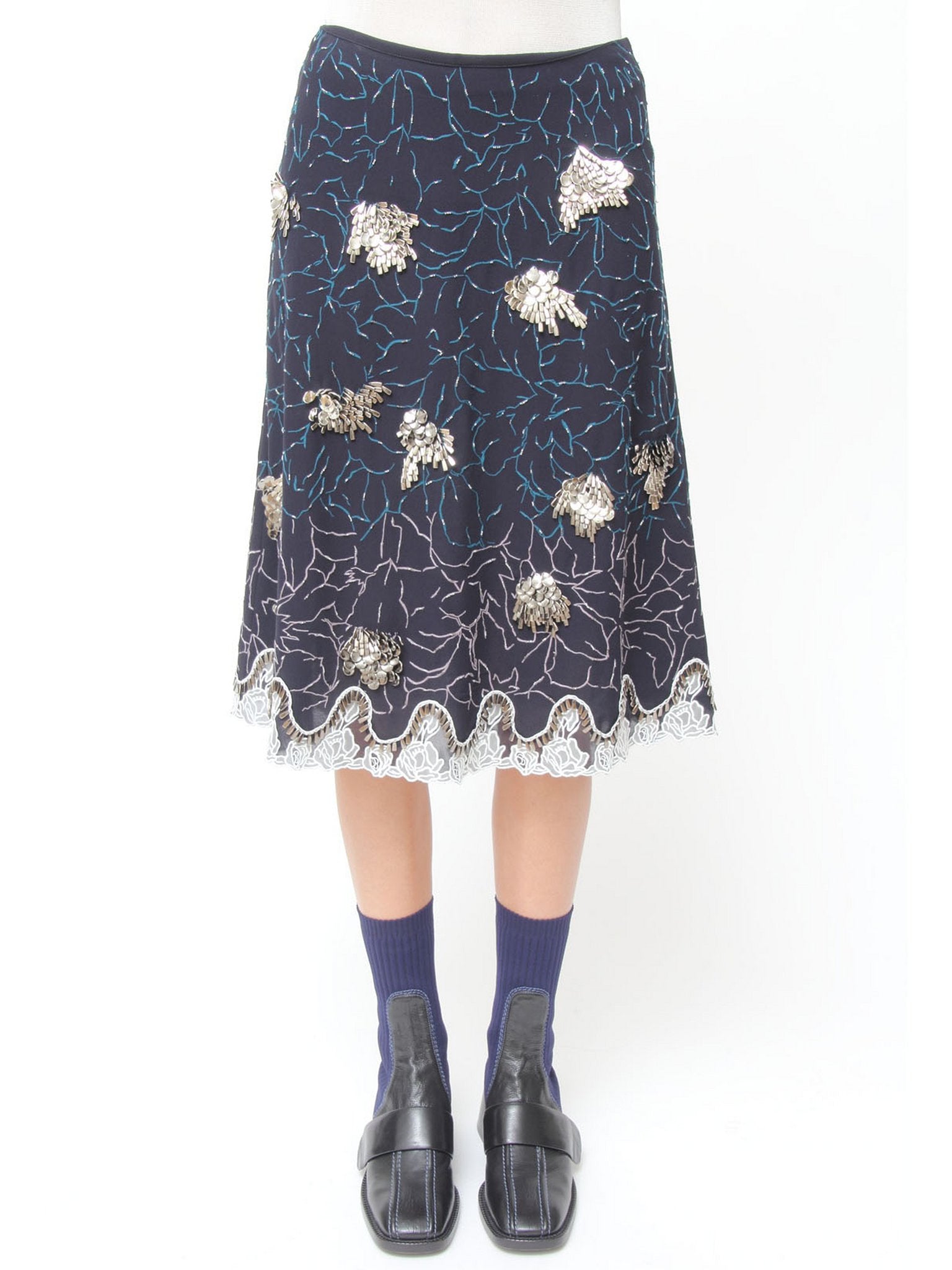 Jupe dentelle avec broderies en soie - Anthracite Blue