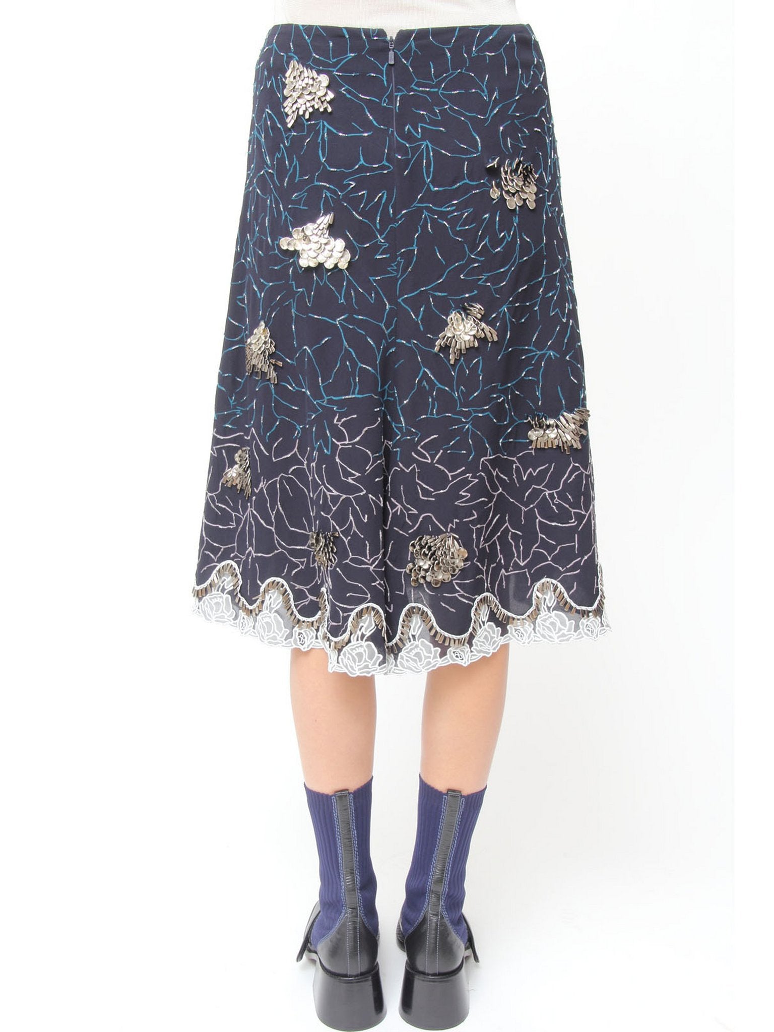 Jupe dentelle avec broderies en soie - Anthracite Blue