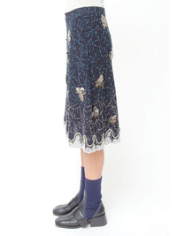 Jupe dentelle avec broderies en soie - Anthracite Blue