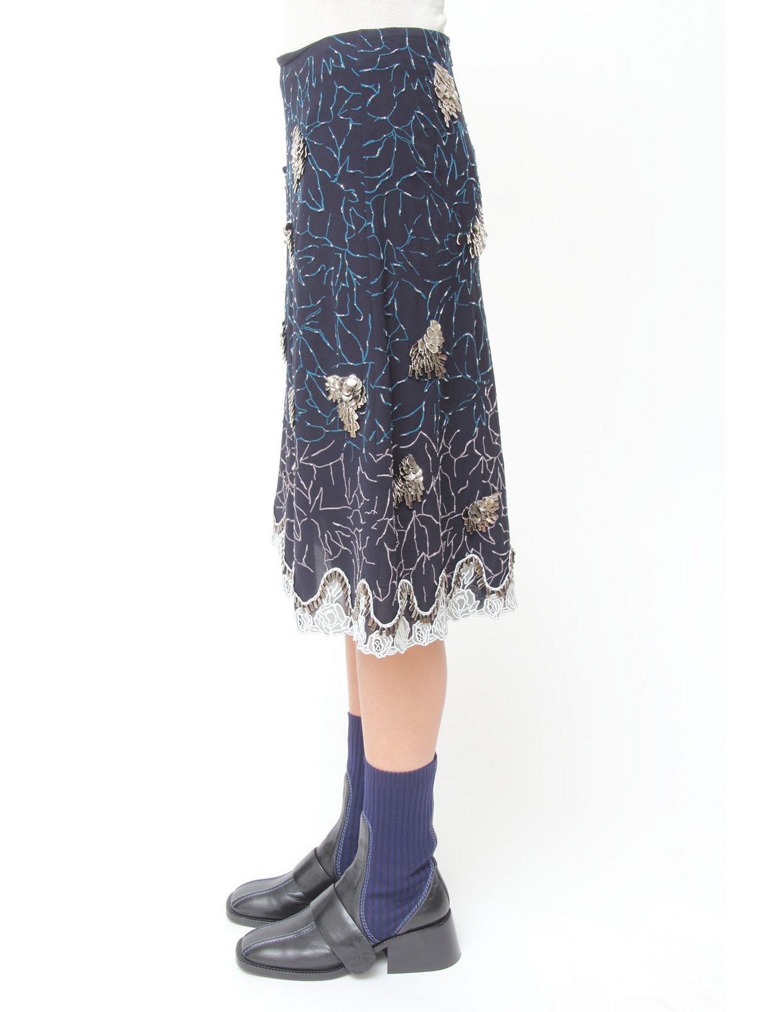 Jupe dentelle avec broderies en soie - Anthracite Blue