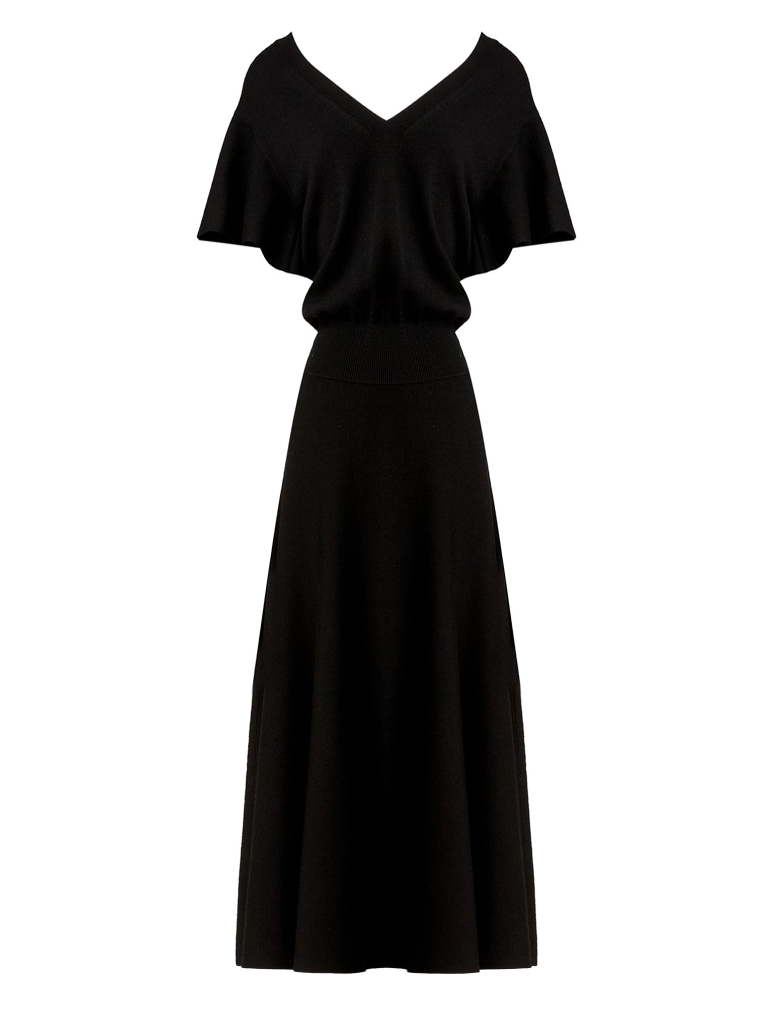 Robe en tricot de laine à volants - Noir