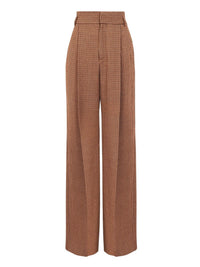 Pantalon évasé taille haute en laine vierge - Beige & Brown