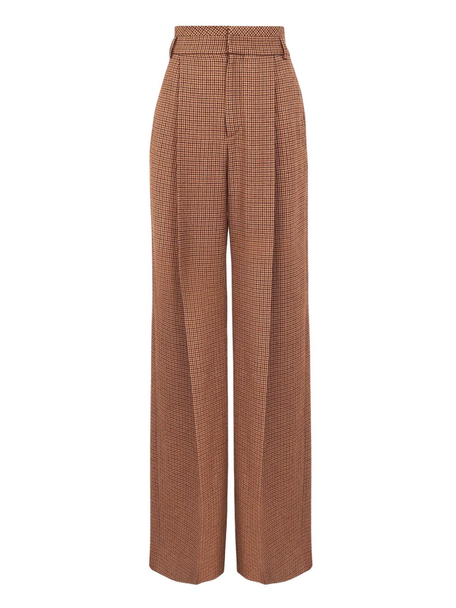 Pantalon évasé taille haute en laine vierge - Beige & Brown