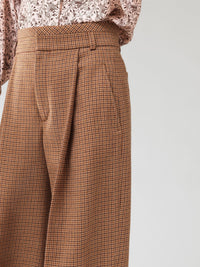 Pantalon évasé taille haute en laine vierge - Beige & Brown
