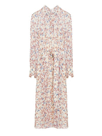 Robe midi fluide en soie - White & Pink