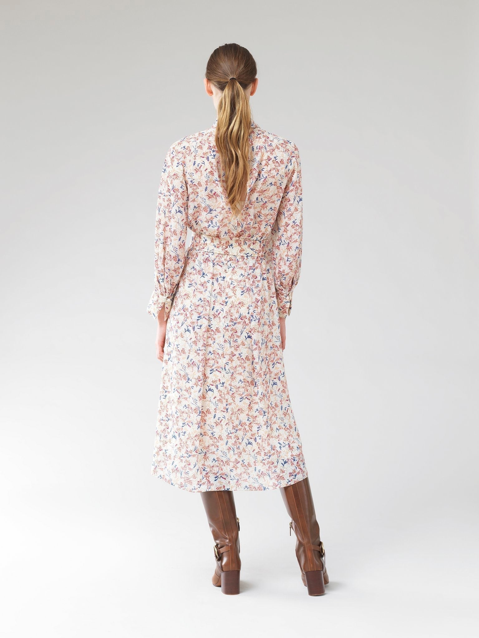 Robe midi fluide en soie - White & Pink