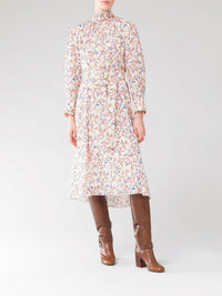 Robe midi fluide en soie - White & Pink