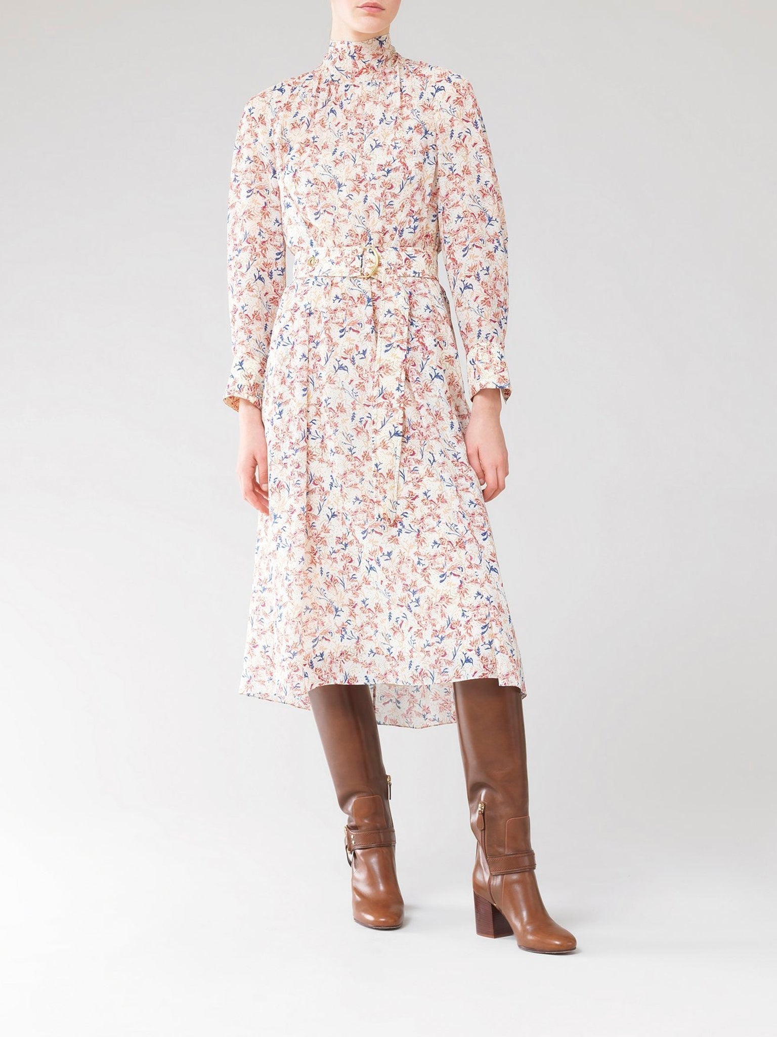 Robe midi fluide en soie - White & Pink