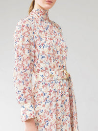 Robe midi fluide en soie - White & Pink
