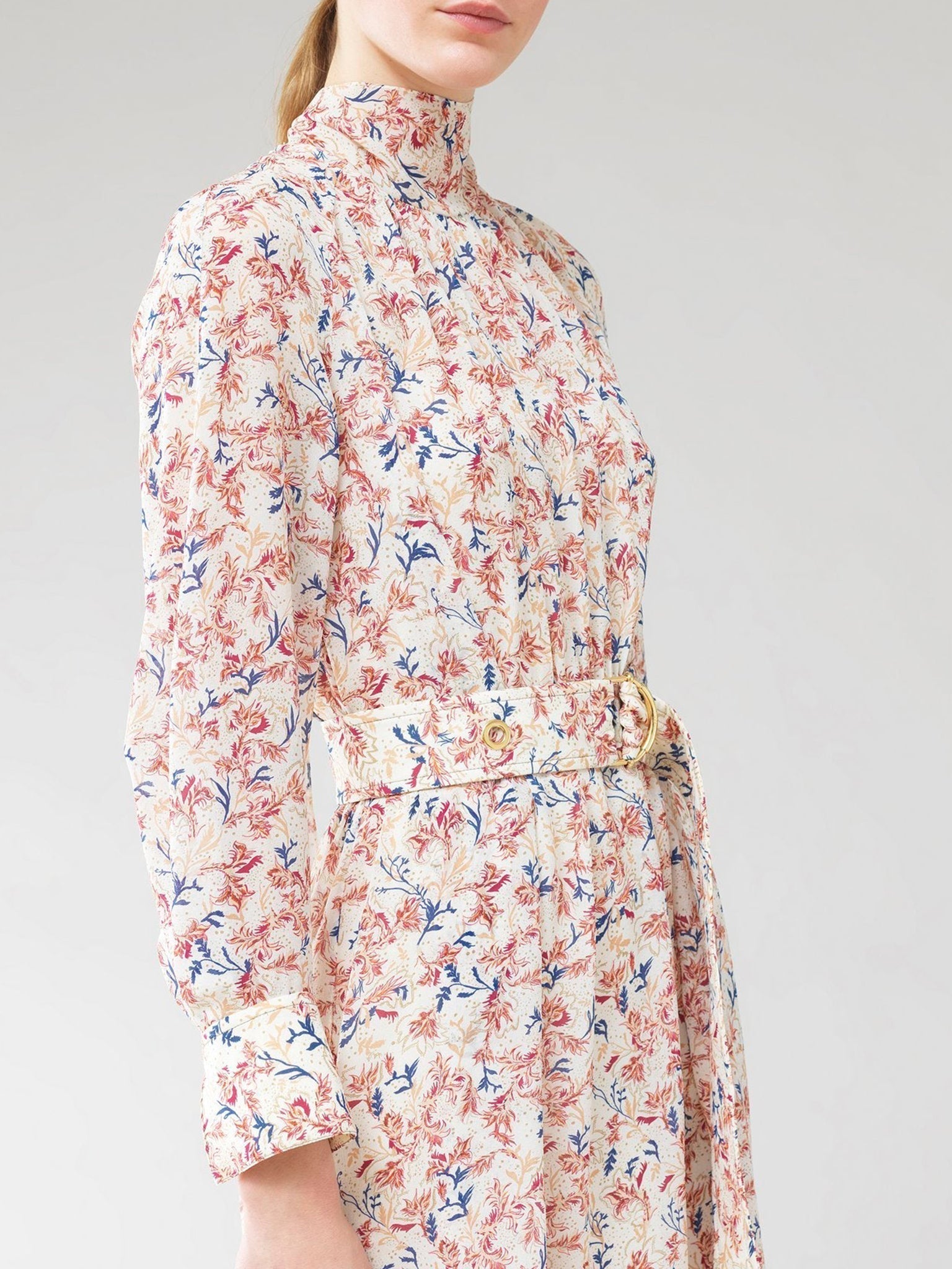 Robe midi fluide en soie - White & Pink