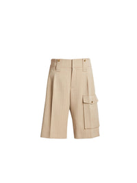 Short en laine à rayures fraîches - Beige Marron