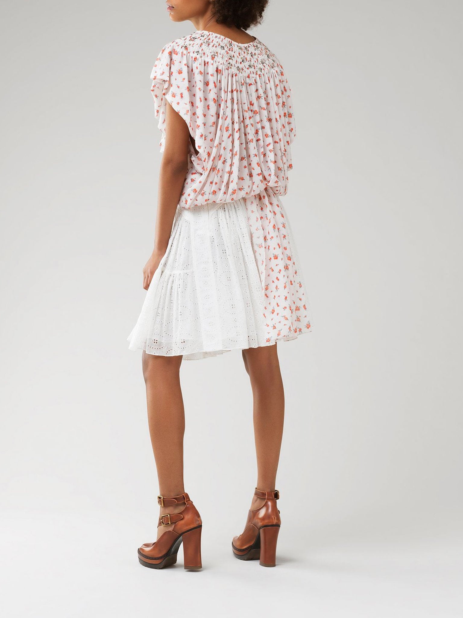 Blouse romantique Flower en soie - Beige & Red