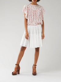 Blouse romantique Flower en soie - Beige & Red