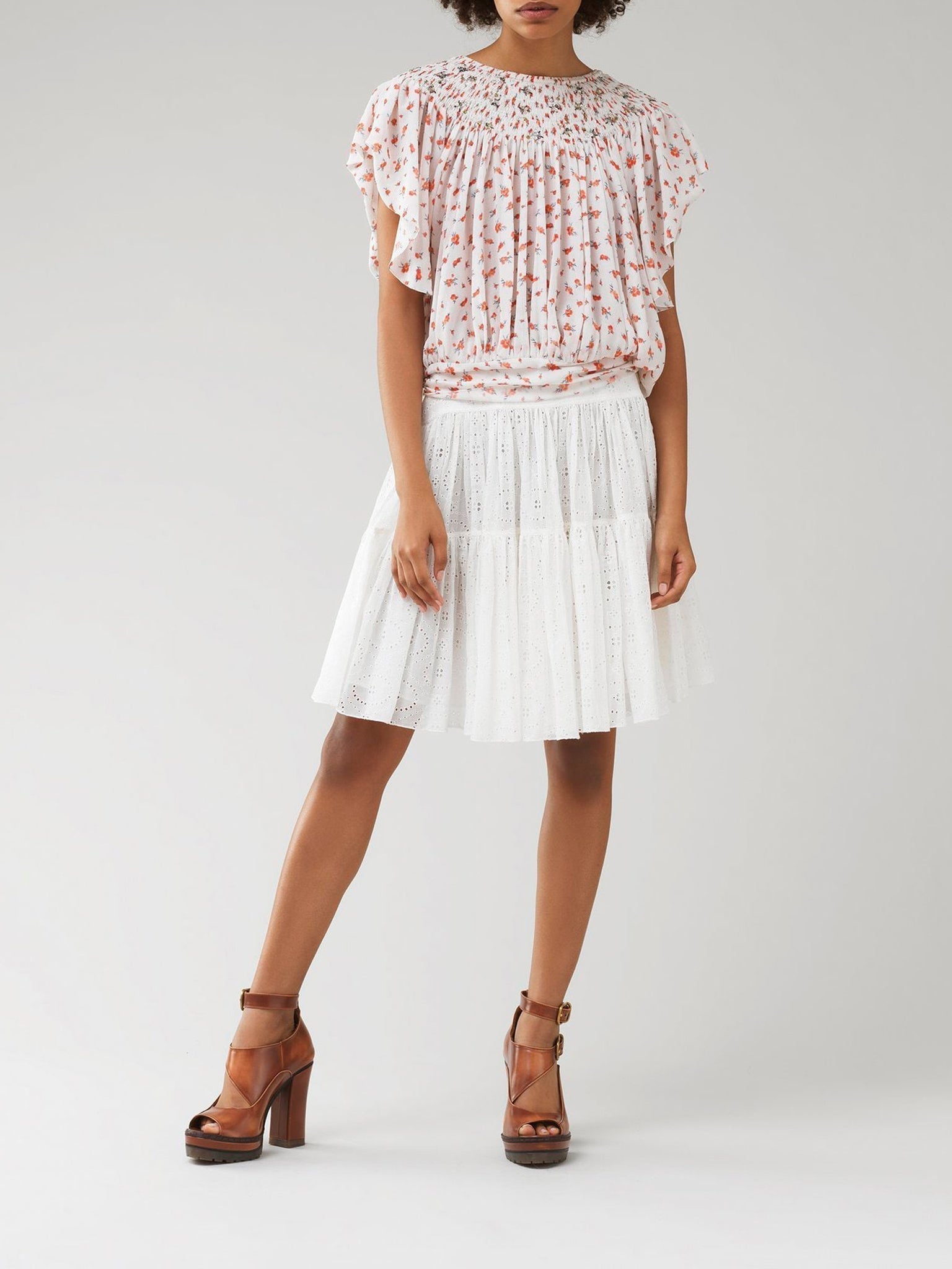 Blouse romantique Flower en soie - Beige & Red