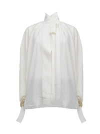 Top en jacquard de soie à rayures - Beige